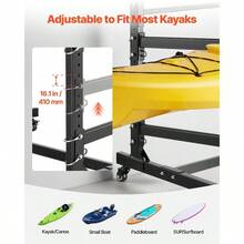 Kayak Storage Rack 3 Kayaks, Holds 200 Lbs, Heavy Duty Adjustable Freestanding Stand With Lockable Wheels Indoor Outdoor Garage Shed Dock, Holder Canoe, Surfboard Paddleboard - Default - View 3