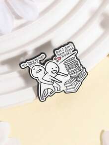 1pc "You Have Enough Books" Enamel Pin Brooch, Suitable For Backpacks, Book Lovers, Fashion Accessory, Gift For Friends - White - View 3