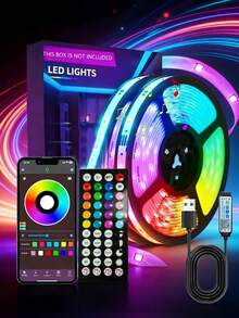 Strisce luminose LED intelligenti da 1 a 20 metri con telecomando senza fili a infrarossi, cambio di colore e sincronizzazione musicale con controllo tramite app e telecomando, alimentate tramite USB, ideali per sfondo TV, atmosfera da camera da letto e decorazioni per feste, Ognissanti, Natale, compleanni - Multicolore - Visualizzare 1