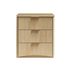 Classic Bedside Table With 3 Spacious Drawers – Unique Grooved Design, High-Quality Metal Handles & Quiet Runners – Sturdy Base – Oak - Khaki - View 9