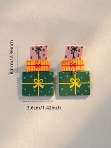 1 Pair Cute Gift Box & Cartoon Doodle Layered Acrylic Drop Earrings, Party Gift For Women - Green - View 5