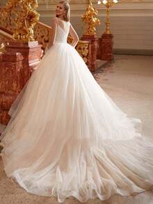 Elegant Off Shoulder Backless Long Sleeves Lace Appliqué A Line Wedding Dress With V Neck, Registry Office Dresses Bridal Gown, Evening Party Dress Birthday Party Dress Country Wedding,Romantic Church Ceremony Wedding Dress,Suitable For Wedding, Dating, Party, Singles' Party, Vacation, Formal Occasions, Dinner Dress, Prom Dress, Homecoming Dress, Cocktail Party, Wedding Guest Dress, Graduation - Blanco - Ver 5