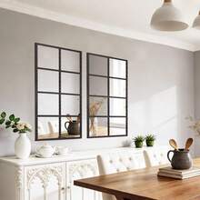 Black Metal Frame Window Pane Wall Mirror, 8-Grid Design Decorative Mirror, Modern Farmhouse Wall Mount Mirror For Bathroom Bedroom Entryway Living Room - 2pcs 1632BK2P - View 8