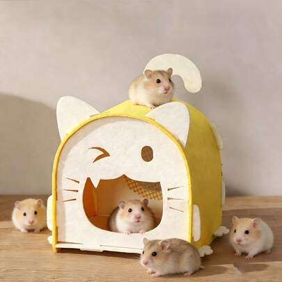 Four Seasons Universal Small Pet Hideout House Anti-Scratch Pressure Resistant Nest With Tassel & Hollow Out Design Comfortable Breathable Not Easy To Deform For Hamsters Guinea Pigs Dwarf Rabbits And Other Small Pets