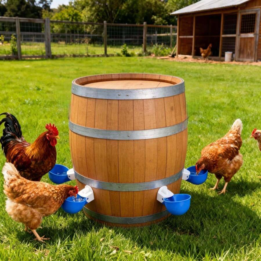 Automatic Poultry Drinker Set - Large Blue Chicken Drinking Cup, Suitable For Chickens, Ducks, Geese, Turkeys And Rabbits - 5 Piece Set (Water Bucket Not Included) - Waterer - View 1