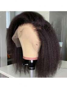 Tóc giả pha trộn - Sự kết hợp giữa tóc thật và tóc tổng hợp, tóc giả xoăn thẳng Yaki tự nhiên màu đen dành cho phụ nữ da đen, tóc giả ren phía trước, tóc giả xoăn thẳng không cần keo, tóc giả xoăn đã được tỉa sẵn, tóc tự nhiên (kiểu bob 8-16 inch) - Tự nhiên & Đen - Xem 3