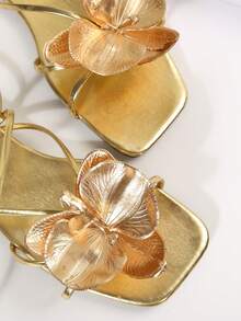 女士法式方头平底凉鞋，新款夏季系带蝴蝶结露趾拖鞋，时尚百搭，舒适百搭，适合约会、旅行、通勤、商务场合。 - 全金色 - 查看 7