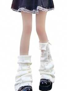 Loose Fit Flared Leg Thick Knit Socks, Versatile & Warm, Suitable For Fashionable Women - White - View 2