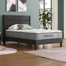 Upholstered Bed 90 X 200 Cm, Bed Frame With Slatted Base And Headboard, Padded Double Bed, Linen Fabric Cover In Grey, Timeless Modern Design, Youth Bed (With Mattress) - Dark Grey - View 2