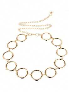 1pc Fashionable Geometric Hollow Metal Round Waist Chain, Suitable For Women's Daily Wear, Beach Vacation, Gift - Gold - View 2