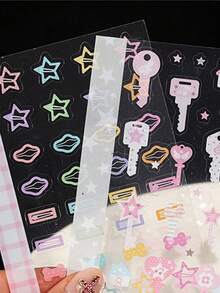 1 Book Of 20pcs Cute Series Sticker Set, PET Decorative Pattern Sticker Book With Diverse Patterns And Themes, 20 Die-Cut Stickers For Office & School Supplies, Back To School Scrapbook Supplies Scrapbooking - A - View 5