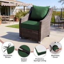 Outdoor Deep Seat Cushion Set 24x24 Inch Water-Resistant and Fade-Resistant Outdoor Chair Cushions Patio Furniture Cushions with Removable Cover for Patio Chair Sofa Forest Green Set of 1 - Verde bosque - Ver 6