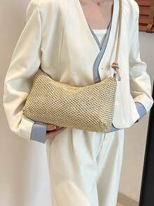 女士轻便编织草编包，配波西米亚风蝴蝶兰花钥匙扣，钩针网眼包，沙滩单肩包，复古度假极简手提包，可手提可斜挎，高端休闲时尚风格，沙滩主题包，腋下包，适合外出、度假、聚会、通勤、生日和节假日、春夏海滩度假、母亲节、教师节、返校季等场合。 - 彩色 - 查看 7