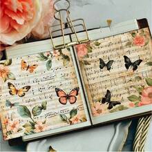 24pcs Vintage Butterfly & Floral Music Sheet Collage Stickers, Retro Aesthetic - Square - View 7