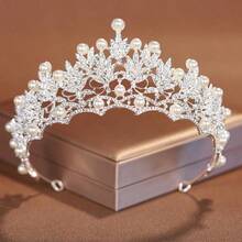 1 Set Bridal Accessories, Classic Elegant Pearl Crown, Luxury Necklace And Earrings 4pcs Jewelry Set, Suitable For Wedding Dress, Gown, Party, Prom - 白色 - 查看 5
