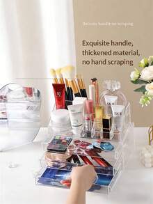 1 Set Transparent Drawer Style Makeup & Skincare Storage Box, Large Capacity Desktop Organizer Rack For Cosmetics, Masks, Jewelry, Lipstick, Cushion, Eyeshadow, Upgraded Version - Multicolor - View 2