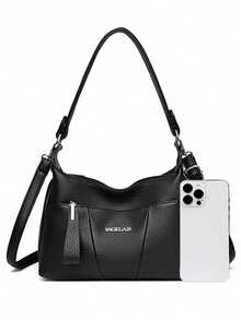 Bolsos de mano de lujo para damas, nuevos, de alta calidad en piel de PU. Bolso de hombro para mujer, con estilo retro y minimalista, bolso bandolera - Negro - Ver 9