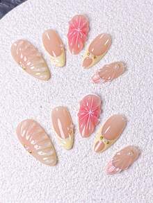 10 miếng dán móng tay thủ công, dành cho móng ngắn, móng giả, đầu móng kiểu Pháp, móng hình hạnh nhân, móng màu nude, móng màu vàng kem, móng ombre đào, móng mềm mại tươi tắn, móng mùa xuân hè, họa tiết vỏ sò 3D vẽ tay, cánh hoa ombre và chân váy xếp nếp, trang trí hạt vàng và ngọc trai, bao gồm dụng cụ làm móng, phù hợp cho nhiều dịp, dễ dán và gỡ bỏ, phù hợp cho phụ nữ và bé gái. - trái cam - Xem 6