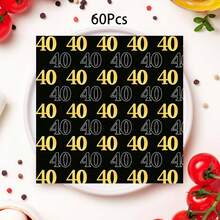 20张/40张/60张装，黑金40岁生日派对鸡尾酒餐巾纸，“庆祝40周年”双层一次性纸巾，40周年纪念餐桌装饰（男女皆宜），40岁生日派对用品，40周年纪念及里程碑派对，13*13英寸 - 40歲 - 查看 9