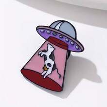 精美太空飞船与奶牛珐琅胸针 - 可爱嘻哈风格，合金材质，休闲装扮或派对的完美之选 - 彩色 - 查看 6