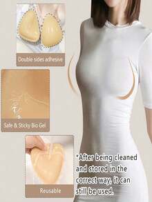 1 Pair Double-Sided Self-Adhesive Bra Pads, Super Lifting & Gathering Swimsuit/Sports Bra Invisible Thick Waterproof Reusable Bra Inserts - Khaki - View 9