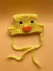 1 Handmade Crocheted Pet Hat, Yellow Duck Style Adjustable - Yellow - View 3