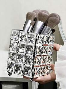1pc Silver Crystal Brush Holder, Diamond Makeup Brush Storage Container, Pen Holder, Desk Decor, Suitable For Ins Style And Nordic Decor, Can Also Be Used As Nail Tool Rack Or Pen Holder, Combining Japanese And European Charm - Multicolor - View 4