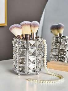 1pc Silver Crystal Brush Holder, Diamond Makeup Brush Storage Container, Pen Holder, Desk Decor, Suitable For Ins Style And Nordic Decor, Can Also Be Used As Nail Tool Rack Or Pen Holder, Combining Japanese And European Charm - Multicolor - View 10