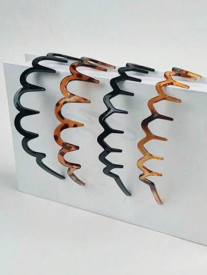 4条/2条波浪锯齿发带，宽豹纹极简防滑发带，男女通用，护发配件，发带，之字形发带，发饰发箍