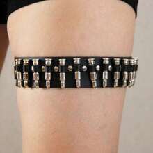 1pc Women's Punk Bullet Decor Sexy Leg Garter, Leather Bondage Thigh Strap, Halloween Costume Accessory - 黑色 - 查看 10