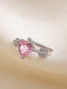 Rhinestone Heart-Shaped Clip-On Earrings, Shiny Fashionable Minimalist Casual Style, Suitable For Daily Wear, Gatherings, Dates, Parties - Multicolor - View 5