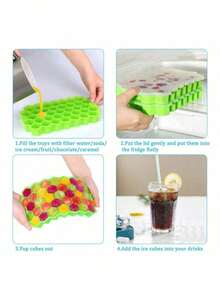 Silicone Honeycomb Ice Tray With Cover Creative Stackable 37-Cell Ice Box Easy To Demould Ice Tray Mold Back To School - Multicolor - View 11