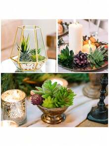 20pcs-Artificial Succulent Plant Pot, Rectangular Wood Flower Pot Decoration, Table Center Decoration, Windowsill Green Plant Decoration, A Variety Of Non-Potted Realistic Plants Fake Texture Succulent Picking Realistic Plastic Cactus Stem Succulent Garden Home Decoration (Big Style), Home Summer Green Pot Decoration, Event Party Decoration.(Random Style) - Multicolor - View 6