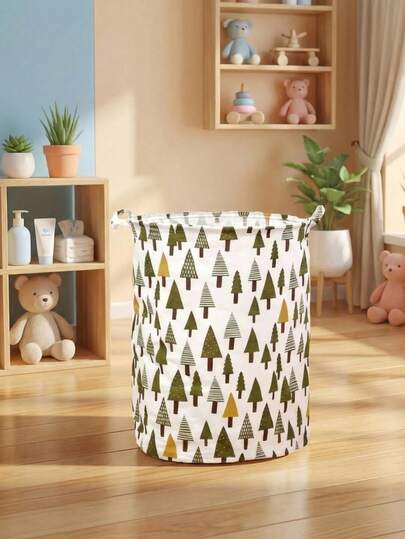 1个可折叠帆布圣诞树造型收纳篮，带提手，可作婴儿房玩具箱，可爱轻便，适合家庭和儿童使用（图案方向随机放置）