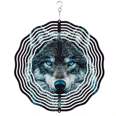 3D Visual Effect Metal Wind Chime With Wolf Pattern, Suitable For Garden And Patio Decor, Ideal Gift For Thanksgiving, Halloween, Christmas - No Battery Required, Garden Decor | Ring Design | Textured Finish, Outdoor Wind Chime, Holiday Gift, Unisex, Textured Finish (Pendant Not Included), Random Style