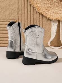 NILOSH Embroidered Western Cowboy Boots, New Fashion Mid-Calf Boots For Boys & Girls, Retro Style - Silver - View 7