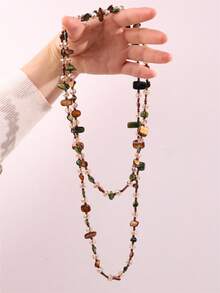 1 pieza Collar largo de doble capa con cuentas y conchas de estilo bohemio y colorido, collar asimétrico vintage apilable, adecuado para uso diario y de vacaciones - Multicolor - Ver 5