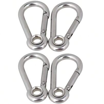 4 móc khóa lò xo chịu lực cao, cỡ M5 có khoen và khớp nối nhanh bằng thép không gỉ, thích hợp sử dụng ngoài trời, chống ăn mòn và bền bỉ, thiết kế sáng bóng | Móc treo bằng thép không gỉ