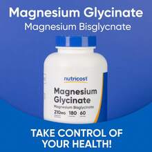 Nutricost Magnesium Glycinate Capsules (180 Capsules, 210 Mg Per Serving) - Magnesium Glycinate Supplement For Gentle Absorption - 180 Count (Pack of 1) - 查看 5