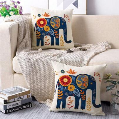 2pcs Bohemian Style Abstract Pattern Linen Feel Cushion Cover, Geometric Print Boho Pillow Case, Hidden Zipper, Machine Washable, Home Decor Throw Pillow Cover For Sofa, Living Room, Bedroom, No Pillow Insert