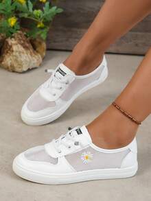 Women's Summer Mesh Slip-On Sneakers, Single Layer Breathable White Casual Sport Flat Shoes - Yellow - View 3