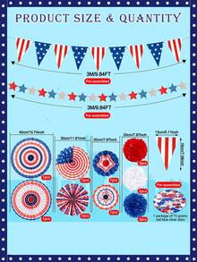 1 set de décoration patriotique pour le 4 juillet, comprenant des éventails en papier rouge, blanc et bleu, un drapeau américain, des rubans décoratifs en forme d'étoiles, des ballons colorés. Convient pour le Jour de l'Indépendance, le Jour des Anciens Combattants, le Jour du Drapeau, le Jour du Souvenir. - Multicolore - Voir 5