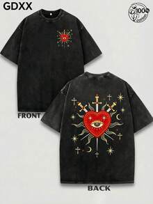Men's Christian Graphic T-Shirts, Sacred Heart Graphic T-Shirts, All-Seeing Eye Graphic T-Shirts, Religious Symbol Graphic T-Shirts, Vintage T-Shirts, 230g 100% Cotton. Jesus Clothes, Gothic Style T-Shirts, Summer Men's Street Style T-Shirts, Unisex T-Shirts, Men's Short-Sleeved Shirts For Outdoor Wear. - màu đen - Xem 4
