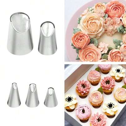 5 قطع مجموعة فوهات أنابيب زهرة الوردة لتزيين الكيك، مجموعة فوهات أنابيب الحشو والتزيين لكعك الكب كيك، أدوات تزيين الحلويات