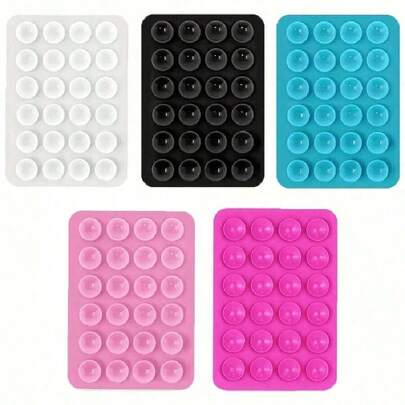 5pcs Portable Movable Phone Holder, Universal Square Phone Suction Cup With Super Strong Silicone Non-Slip, Finger Grip For Selfie Video, Multi-Functional Phone Accessories Fit All Models