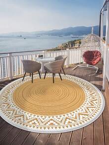 1pc Ultra-Thin Washable Plush Round Carpet, Minimalist Fresh Floral Pattern, Suitable For Patio, Garden, RV Camping, Indoor/Outdoor Use, Holiday Decor Rug | Natural Appearance Mat | Patio Carpet - Multicolor - View 7