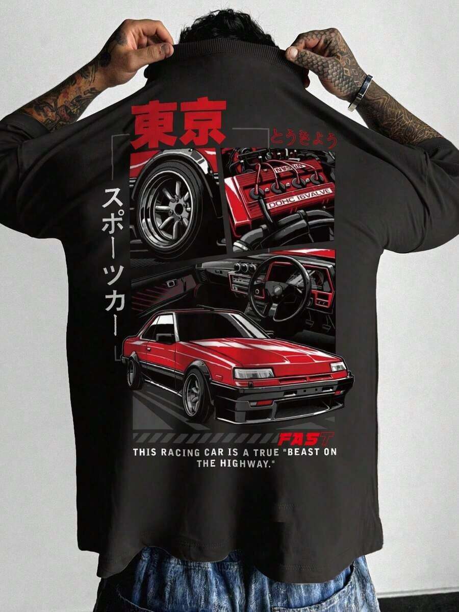 Camiseta Hombre Estilo Streetwear con Diseño de Carreras de Tokio, Look Urbano y - Negro - Ver 1