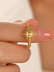 1pc 18K Gold Plated Stainless Steel Minimalist Sun-Shaped Open Ring, Suitable For Women's Daily Wear - Gold - View 2