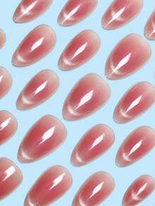 30pcs Short Almond-Shaped Acrylic Nail Stickers, Cat Eye Gradient Nail Stickers, Including 1pc Jelly Gel And 1pc Nail File, Suitable For Parties, Events And Daily Wear, For Women And Girls, Comes With Manicure Tools, Versatile Nail Art Kit Nails - Multicolor - View 2