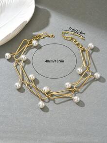 1pc Spring/Summer Fashion Minimalist Geometric Ball Metal Wire Necklace, Avant-Garde Design Personalized Choker For Women - Yellow Gold - View 3